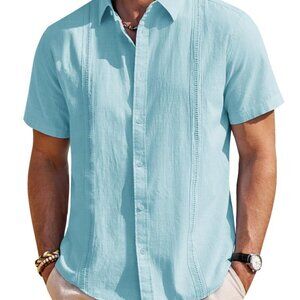 Men's Unisex Guayabera Havana/Cuban Style Linen Blend Shirt sz S - Vintage Surf
